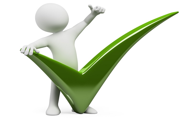 "white figure with green checkmark"