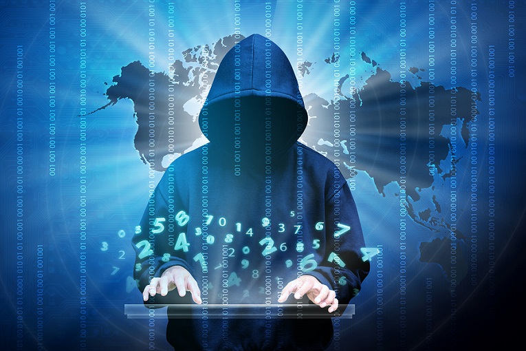 "blue image man typing in front of world map numbers surrounding hand"
