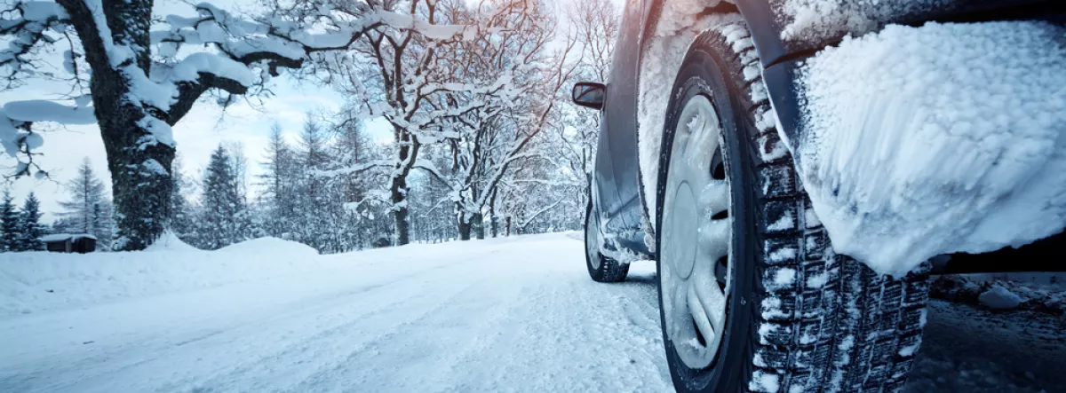 car driving on a snow covered road