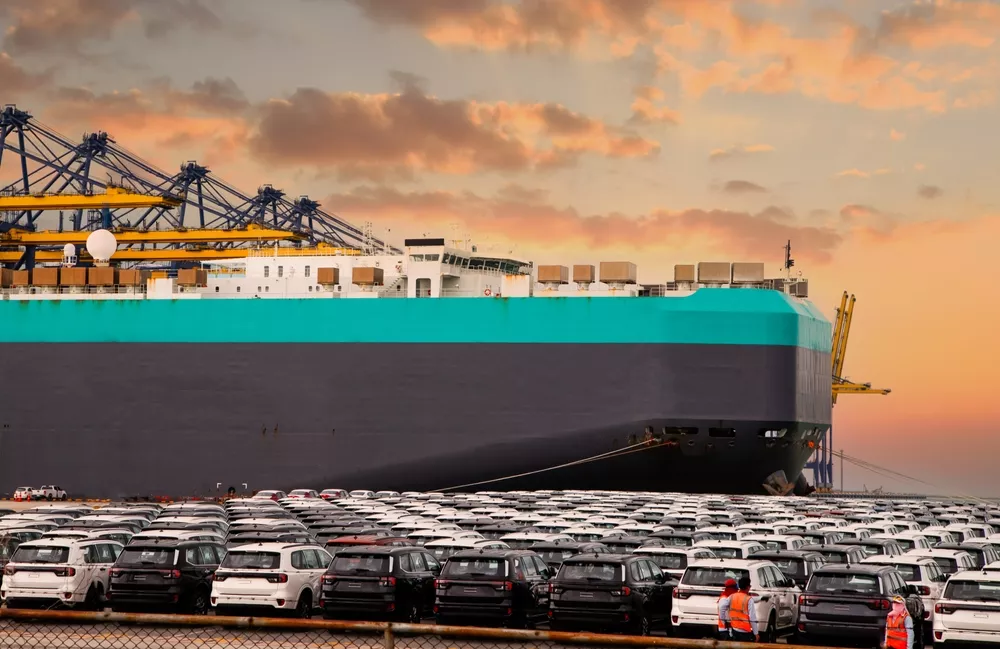 Cars in shipping yard